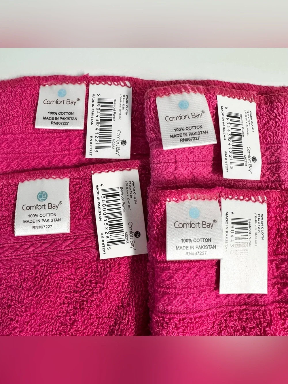 Comfort Bay Pink Washcloths with Dobby Border 100% Cotton 12x12 Lot of Four NWT